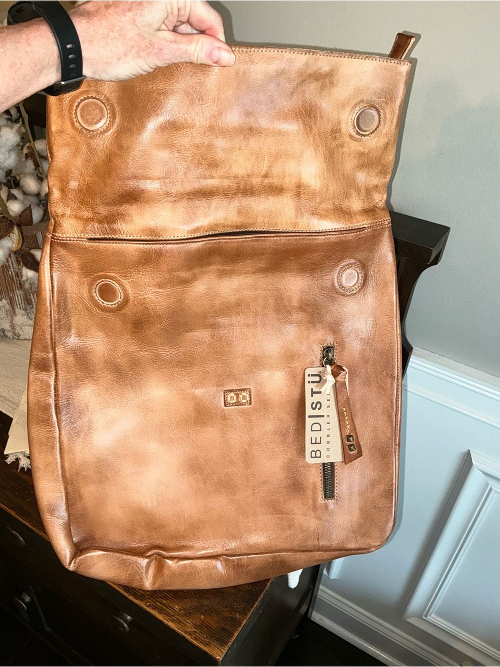 NWT Bed Stu Leather Howie Flapover Leather Backpack Tan Rustic Retail $365 - Picture 12 of 16
